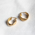 Nouveaux bijoux en acier inoxydable trois boucles d&#39;oreilles à anneaux bijoux en or à la mode